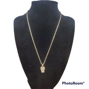 gold kitty cat necklace with pink gem stone/faux pearl NWT